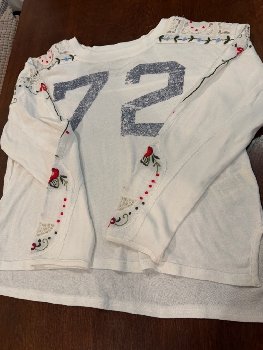 We The Free White Long Sleeve Tee with '72' and Red Floral Embroidery